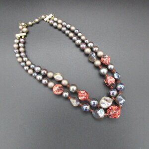 1970's Vintage Double Stranded Czechnec Pearl Metallic Necklace